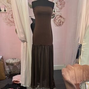 Brown Strapless Maxi Dress